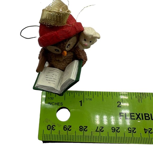 Hallmark Keepsake Ornament Owl Rabbit Reading Christmas Holiday 1992 Vintage - Picture 5 of 7